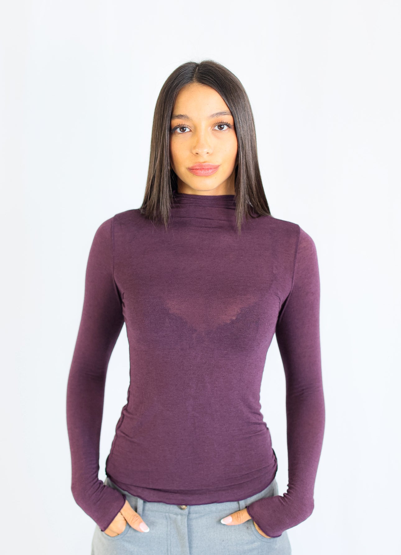 MAGLIA BASICA CACHEMIRE - ESSENTIAL SKIN - BORGOGNA